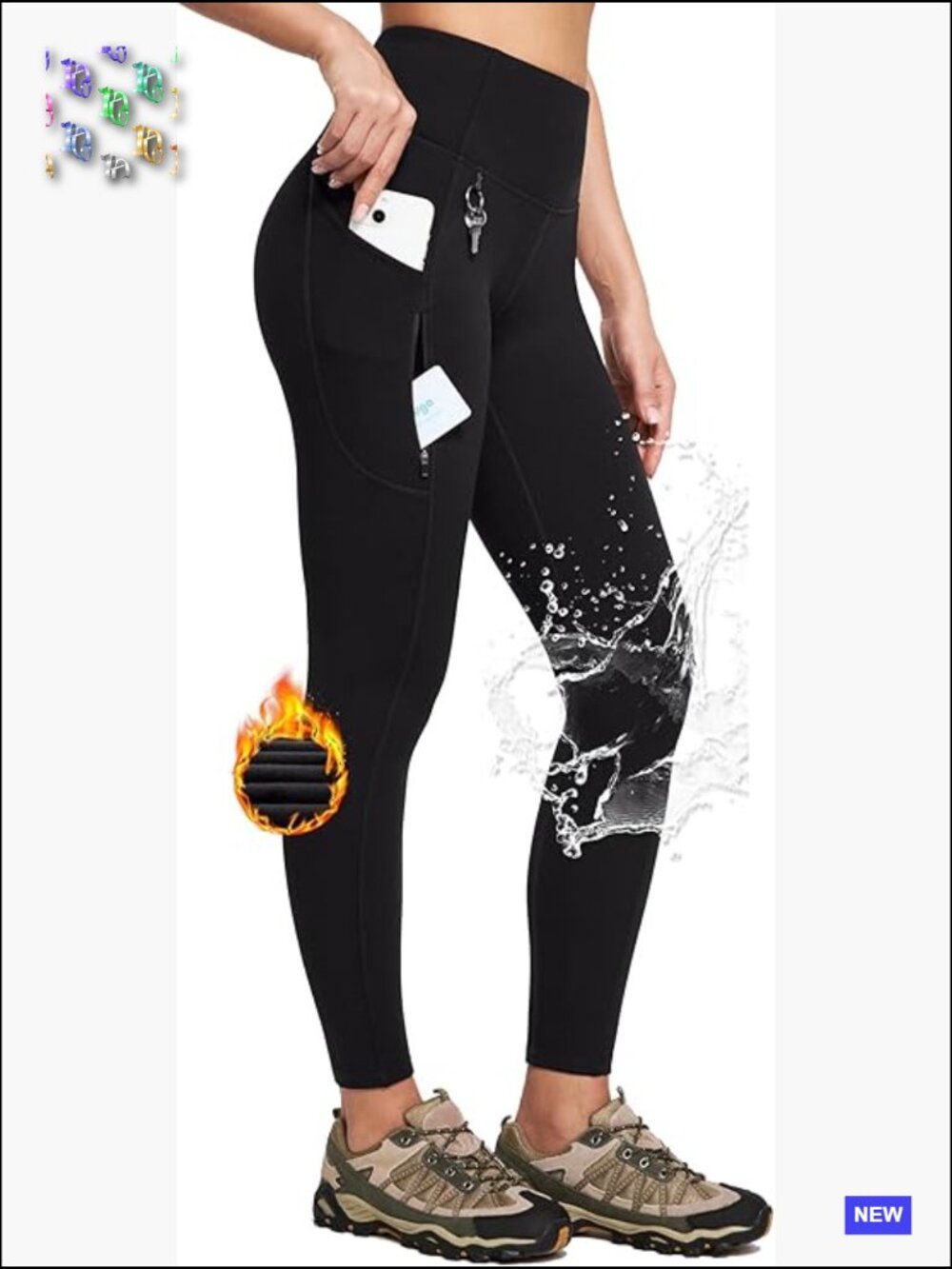 Fleece Lined Leggings High Waist Water Resistant Winter Tights with Pockets